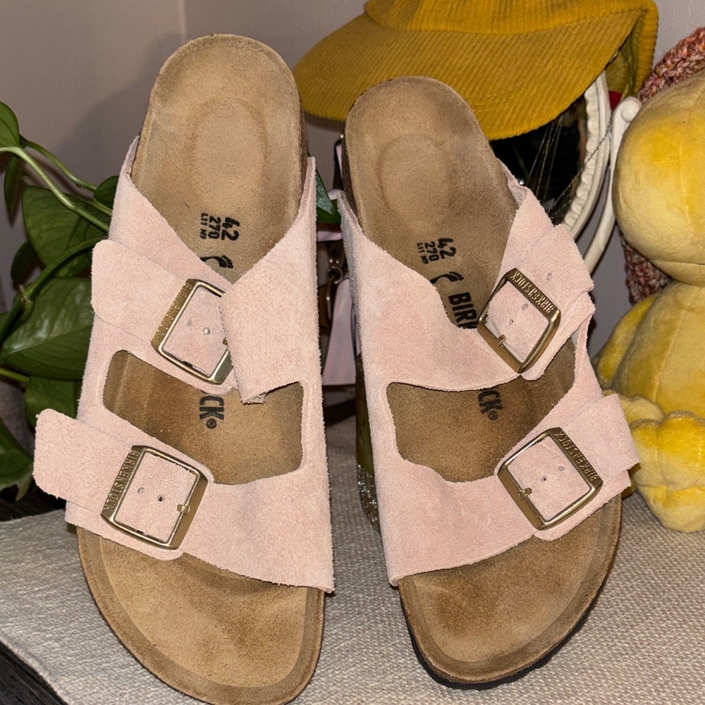 Birkenstock Arizona Suede Double Strap Sandals in Light Pink